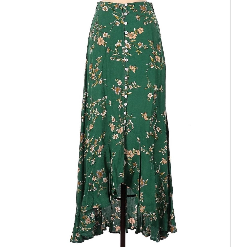 Kivari Emerald Floral High Low Button Up Skirt - Midi Maxi